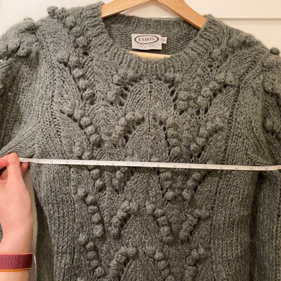 VINTAGE Ethos Grey Puff Sleeve Sweater Size S - Picture 6 of 6